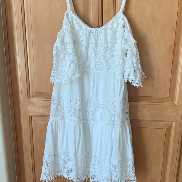 Lace and Gauze Dress Spaghetti Straps and Drop Sleeve - Picture 11 of 11